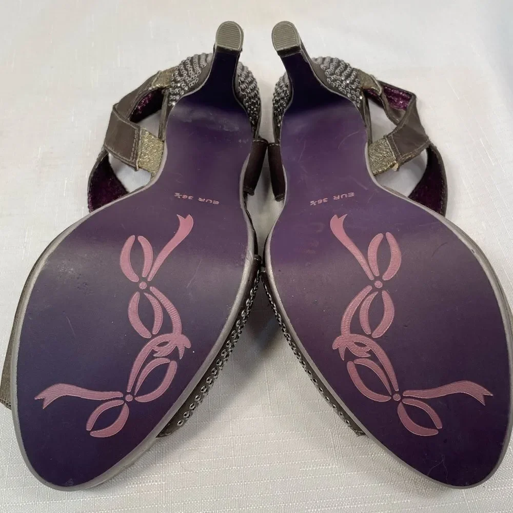 Gray Sandals 4.5” Heels with Rhinestone Detailing size 36.5 NWOT